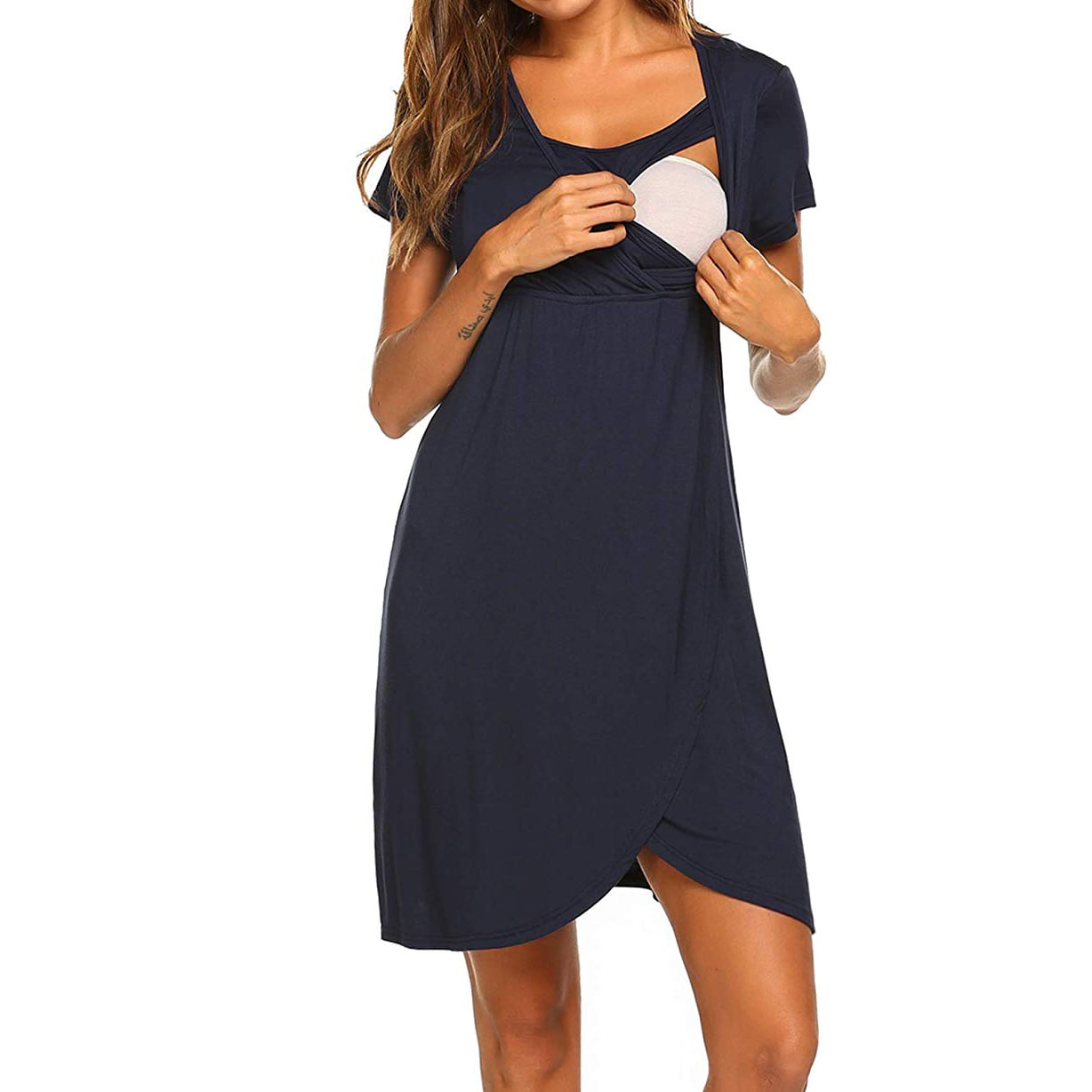 PatPat Women Maternity Casual Solid Short-sleeve Nursing Dress - Walmart.com